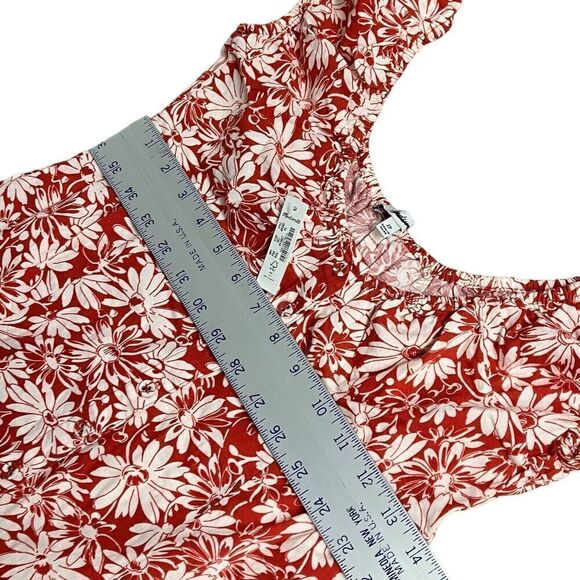 Madewell Margie Mini Dress 2P Red Abstract Floral Vintage Inspired Linen Blend - Picture 6 of 12